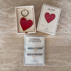 Sezane Red Heart Keychain and Ribbon Charm Bracelets